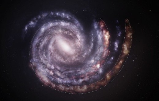 A spiral galaxy with its arms traced out.